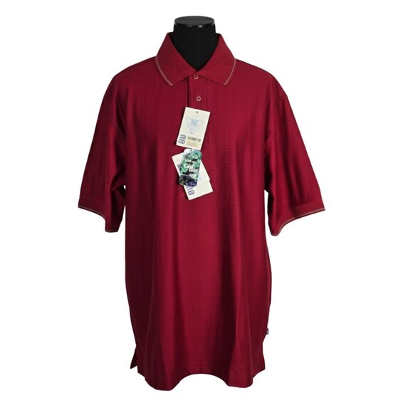 NWT | Men's Burgundy Striped Polo Golf Shirt Short Sleeve | XLarge - Picture 1 of 5